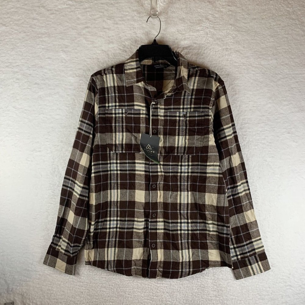 Alpine Design Shirt Men Small Brown Plaid Cotton Brushed Flannel Button-Up 7004